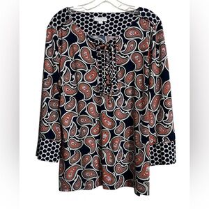 Charter Club PETITE Women’s Geometric  Tunic Blouse Top PL 3/4 Sleeves NICE